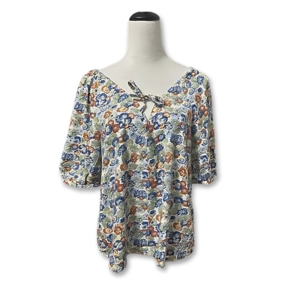 Treasure & Bond Peasant Blouse Puff Sleeves Floral White/Multicolor W XXS NWOT